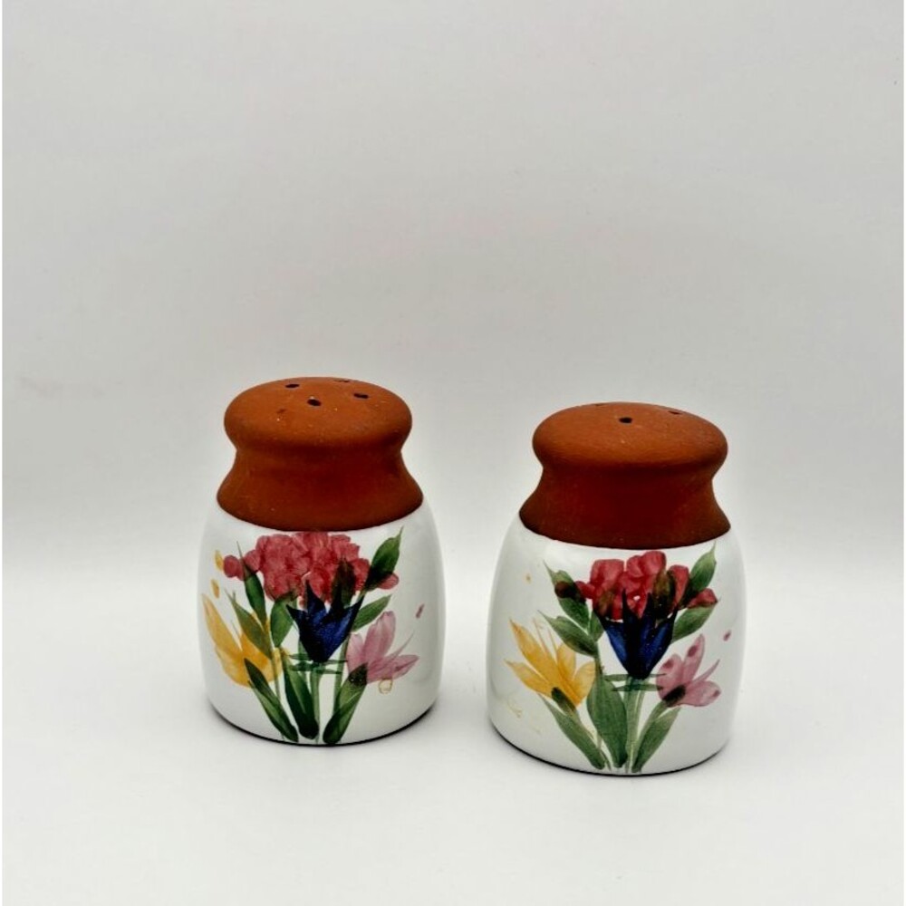 Emerson Creek Pottery Salt/Pepper Set, Vintage Art Pottery Shaker Set Floral ‘92